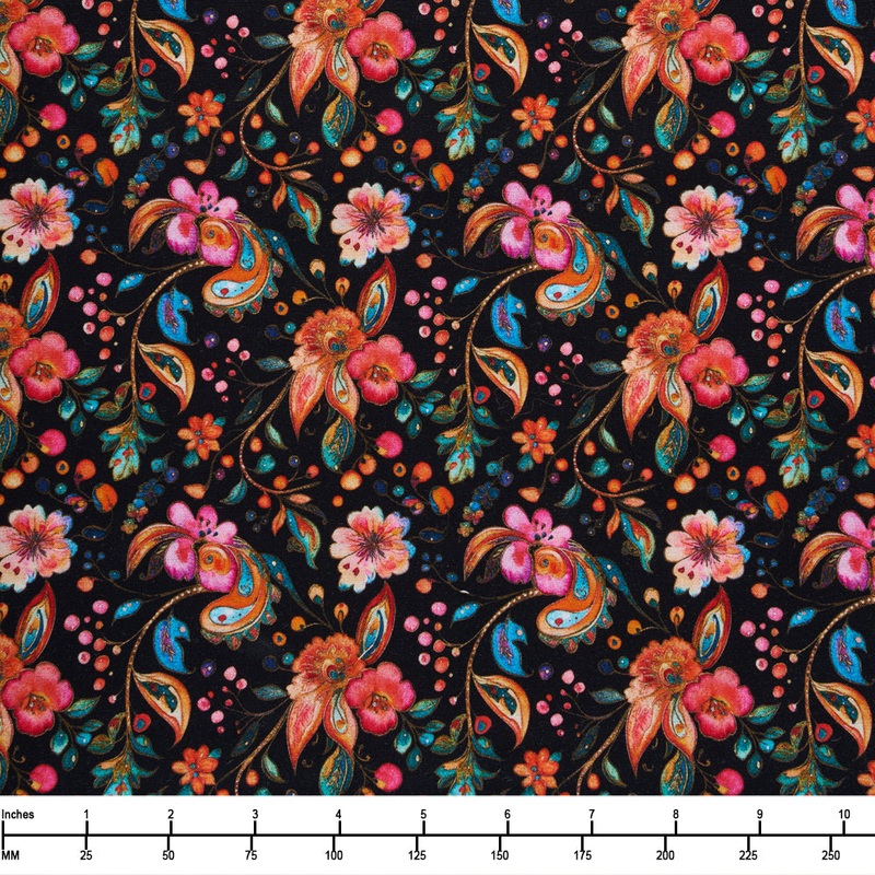 QT Fabrics Fluttering Gardens Butterfly Floral Paisley Black 31731 J Black - By The Yard