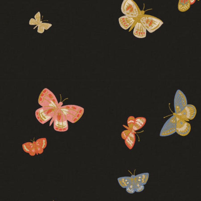 Rifle Paper Co. - English Rose - Butterfly House in Black Metallic Canvas RP1405-BK3CM