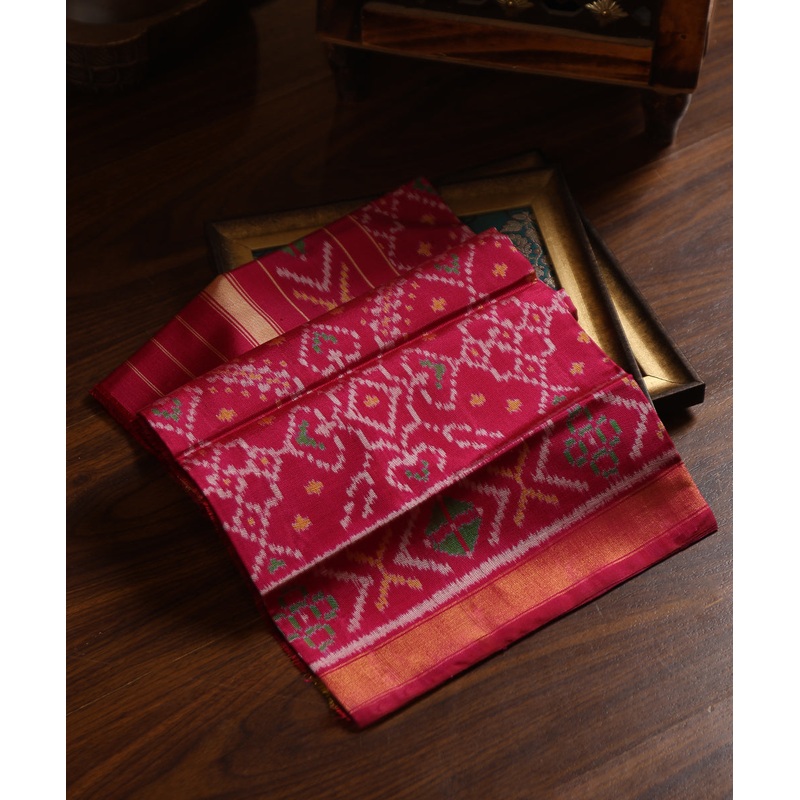 Magenta Handloom Pure Mulberry Silk Ikat Patola Dupatta With Geometrical Pattern