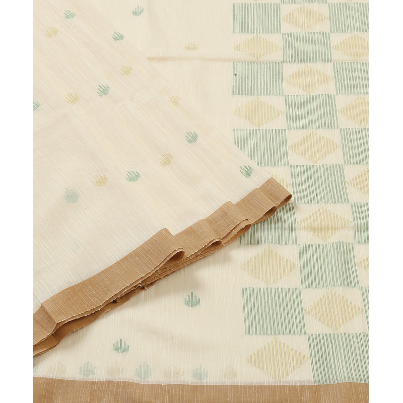 White Handloom Cotton Jamdani Saree With Multi Color Booti