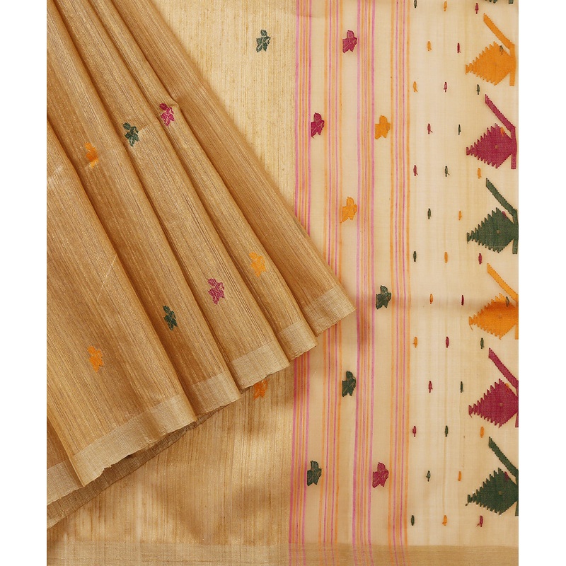 Brown Handloom Matka Silk Jamdani Saree