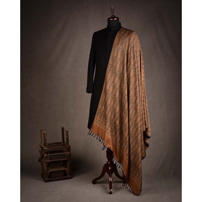 Brown Paisley Tanchoi Handwoven Silk Wool Banarasi Shawl