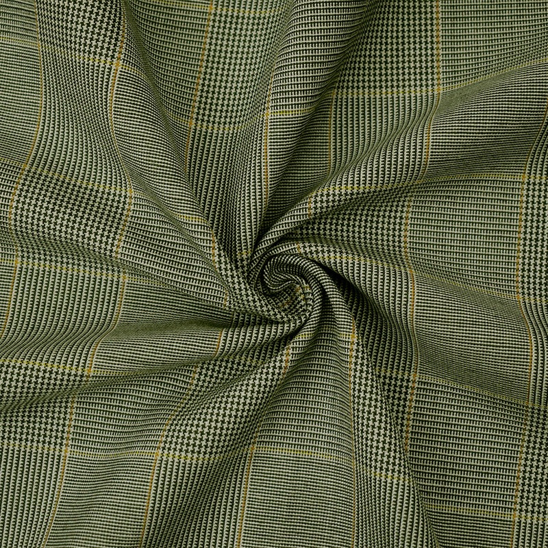 Black-Brown-Gray Poly Wool Glen Plaid Check Shirting Woven Fabric