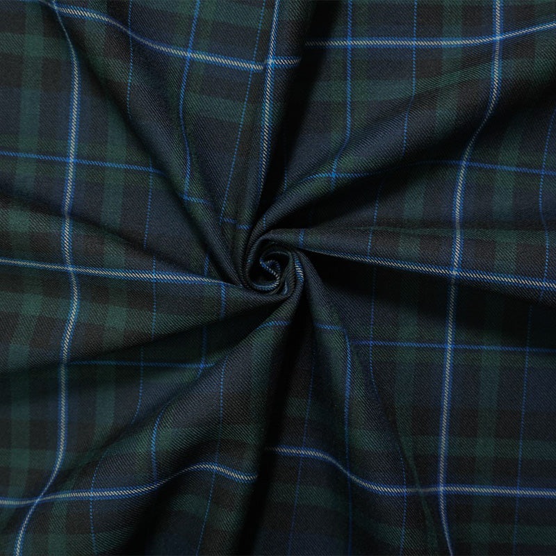 Blue-Multi Wool Poly Plaid Japanese Twill Woven Suiting Fabric