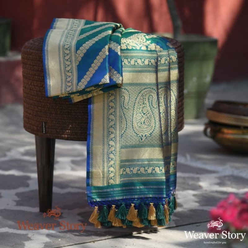Handwoven Blue Aada Jangla Dupatta