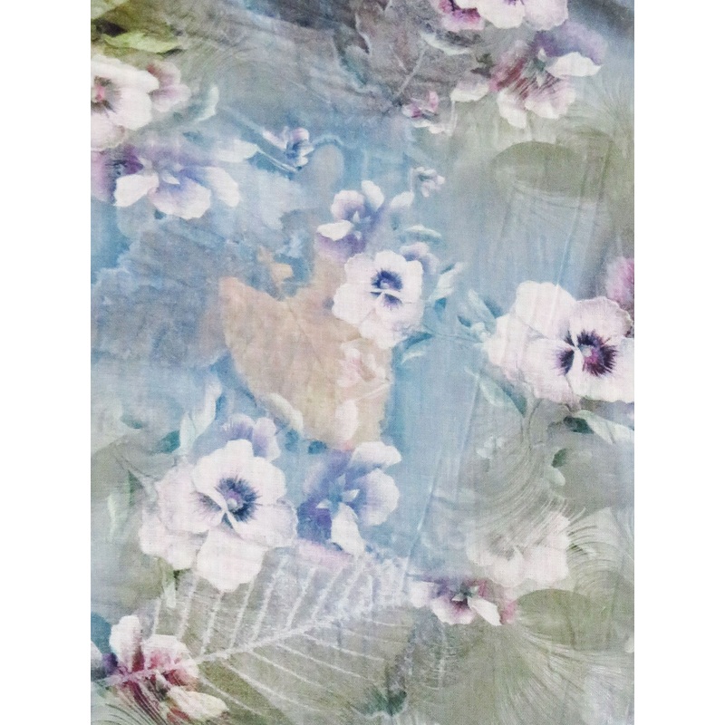 Pewter Blue/Dark Sage/Dark Vanilla/Multi 100% Rayon Floral & Leaf Print Voile 56W