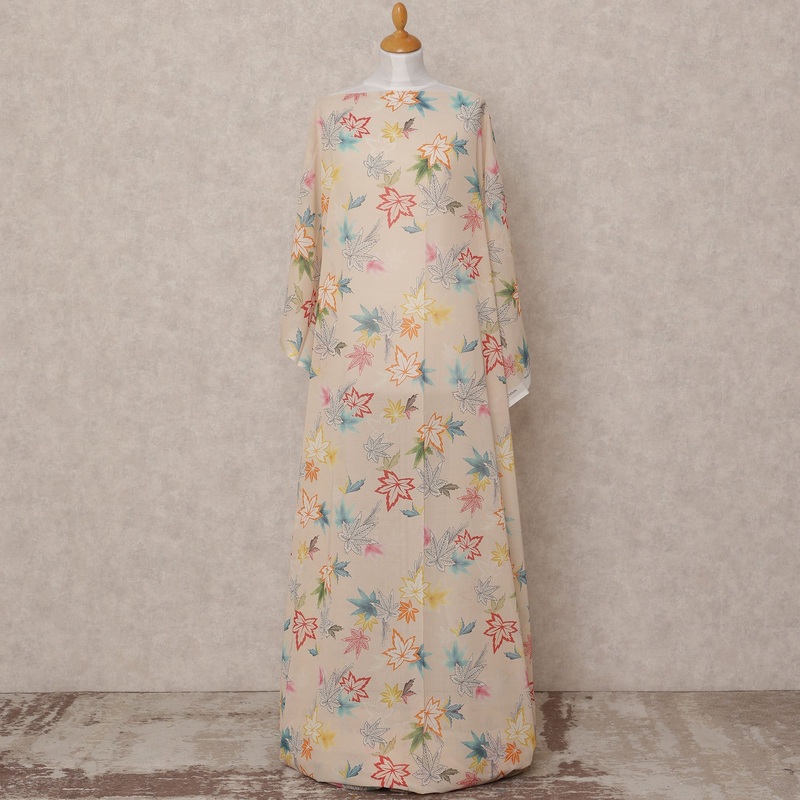 Beige Multi-Color Leaf Print Somali Dirac Cotton Voile Fabric, 3.5 Mtrs, Width 140 Cms, Made in Switzerland-D24602