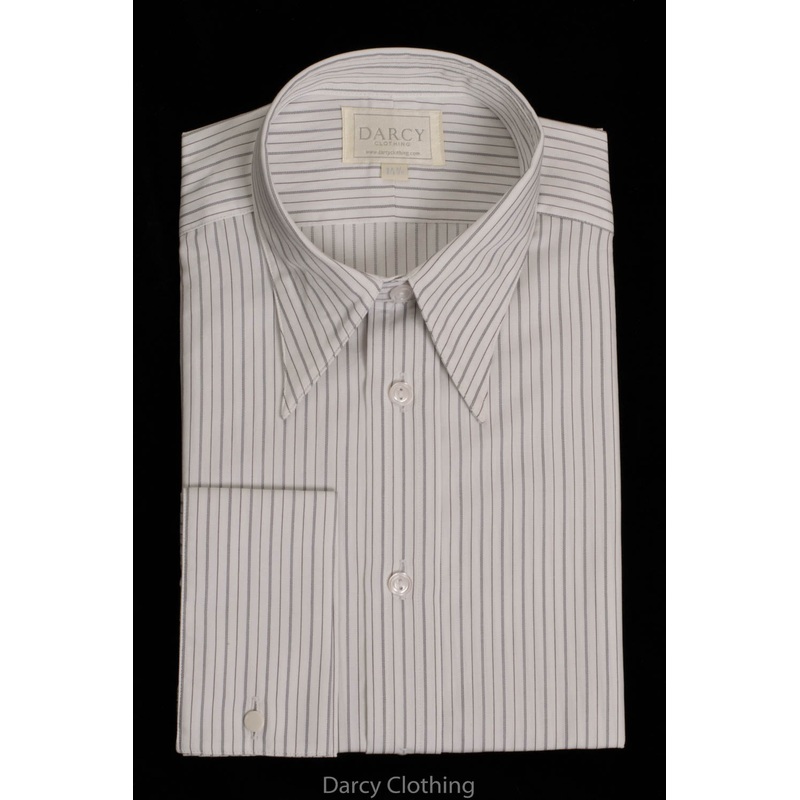 Replica Striped Fabric Spearpoint Collar Shirt | Permanent Stock (SH190R) - Colour 60 - Black, Grey & White Stripe