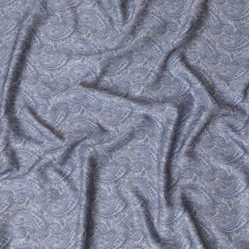 Sophisticated Light Blue Paisley Blended Cotton Lawn Fabric, Intricate Design, 140 cms Width-D19178