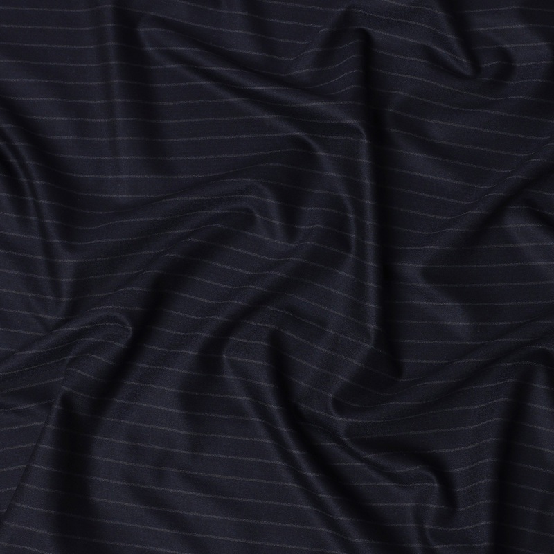 Navy Blue Pinstripe Premium Super 140s Italian All Wool Suiting Fabric by CARLO BARBERA, Width 150 Cms, 3.750 Mtrs, Made in Italy-D26558