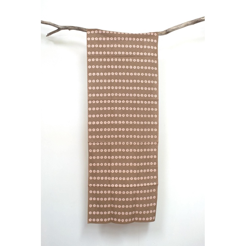 Shokunin Collection Hand-printed Chusen Japanese Tenugui Fabric - Dianthis 19 mocha, pink - panel