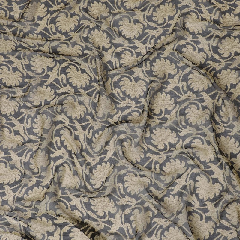 Classic Black Damask Silk Chiffon Fabric - Timeless Elegance, 110cm Wide - Shop Online for Luxurious Textile Creations-D18170