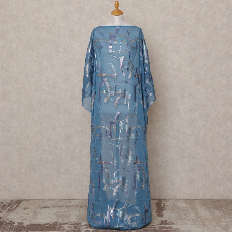 Dusty Teal Blue Somali Silk Chiffon Dirac Fabric with Iridescent Metallic Lurex 3.5 Mtrs, Width 140 Cms, Made in South Korea-D24559