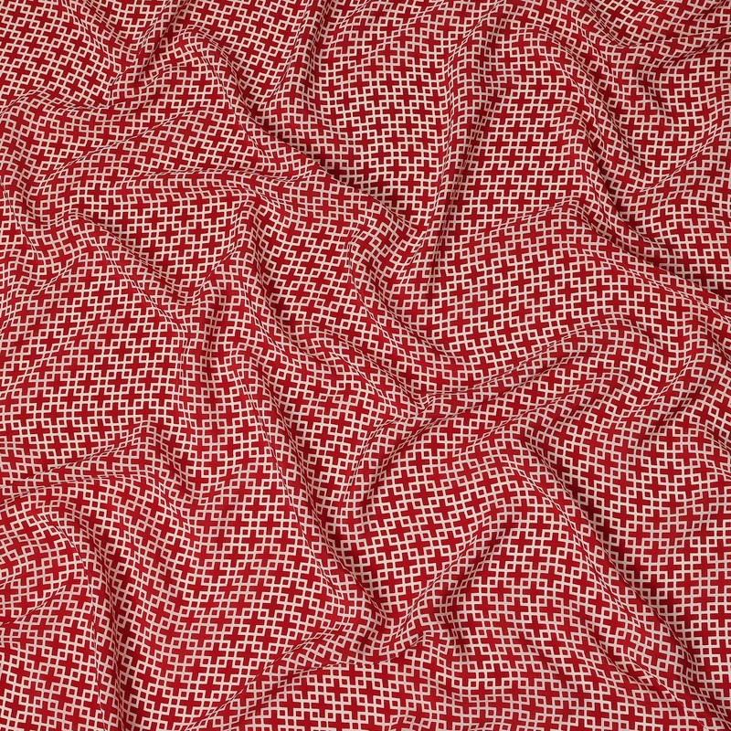 Red Beige Small Geometric Grid Printed Pure Silk Crepe Fabric Lightweight Soft Draping Dress Material 110 Cms Width India Origin-D28776