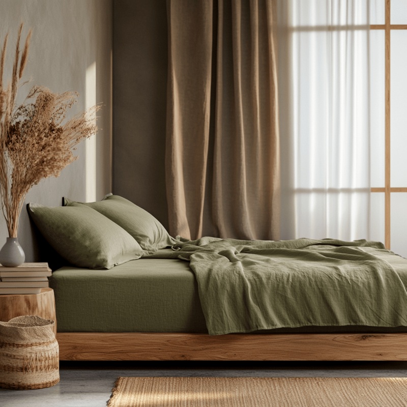 Sage Green Washed Linen Deep Pocket Fitted Sheet Set - Twin, Twin XL, Full/Double, Queen, King, California King