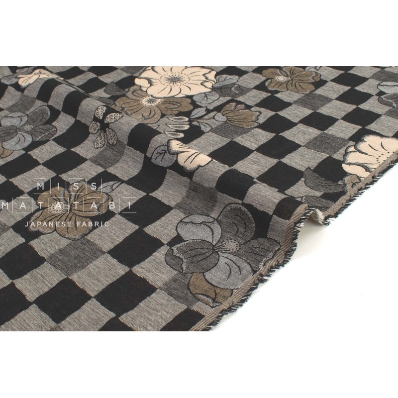 Yarn Dyed Jacquard Woven Floral Check - black, latte