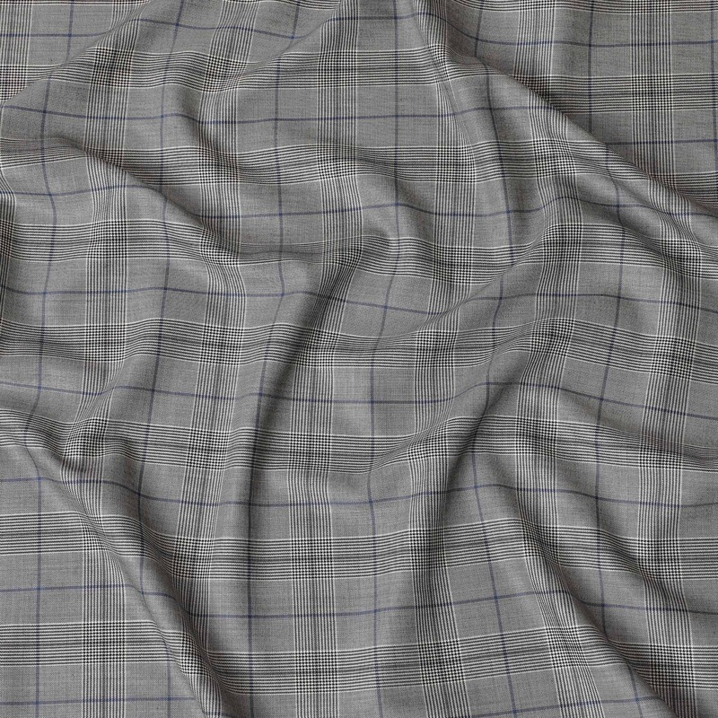 Cloud grey Premium pure English super 150's all wool suiting fabric with beige and blue checks design-D14819
