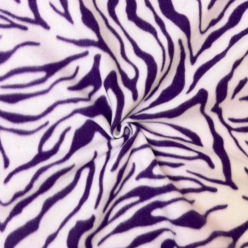 1 3/4 YD PC-Purple-Ivory Polyester Tiger Printed Polar Fleece Knit Fabric