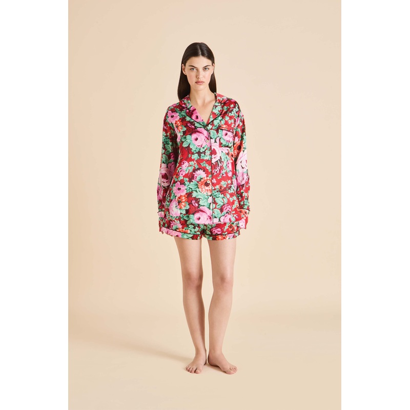Alba Moulin Red Floral Pyjamas in Silk Satin