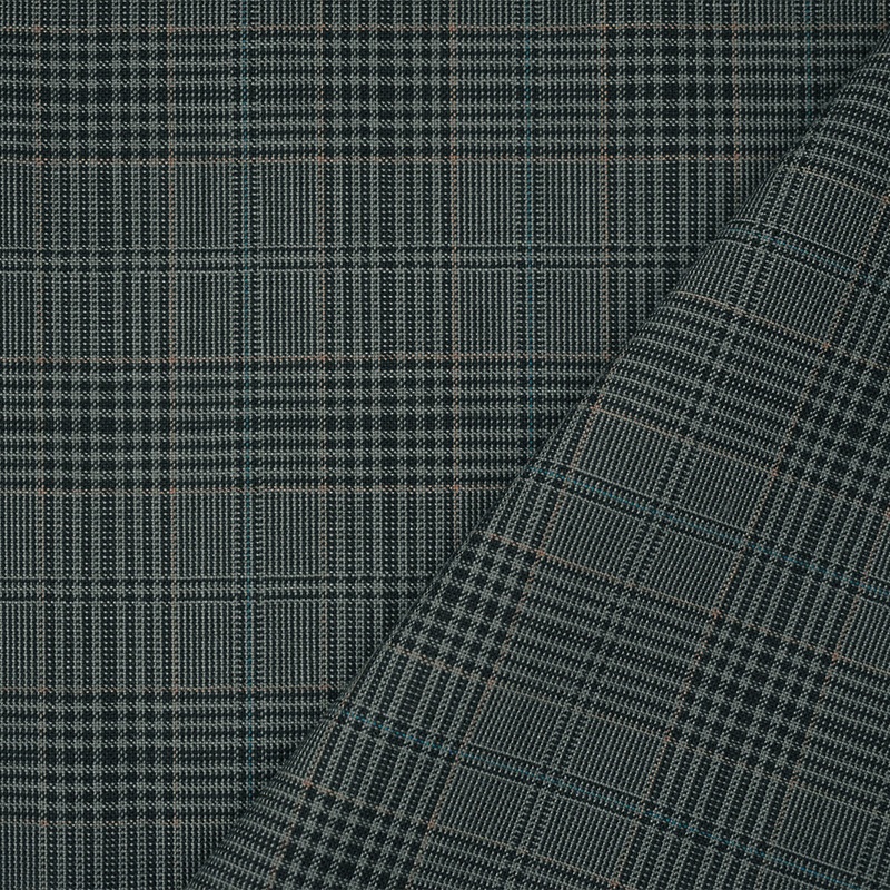 Black-Gray-Multi Wool Polyester Plaid Woven Shirting Fabric