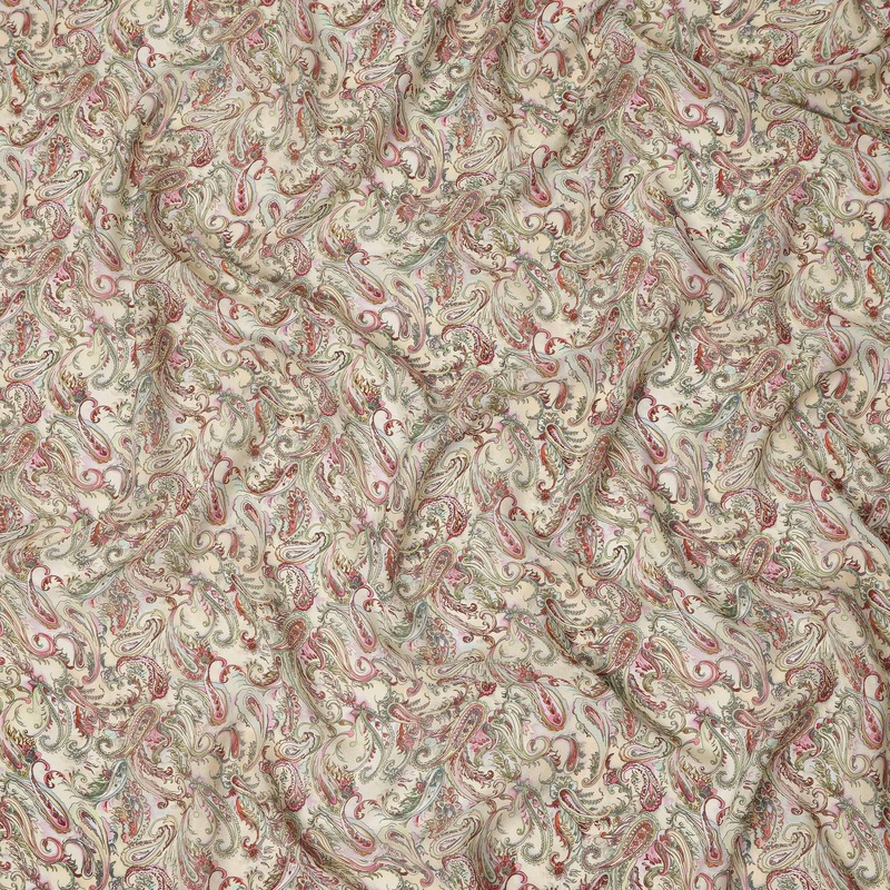 Cream Multicolor Paisley Floral Printed Pure Silk Crepe Fabric Lightweight Soft Draping Dress Material 110 Cms Width India Origin-D28808