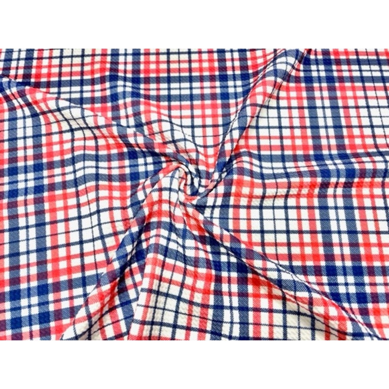 Patriotic Plaid Bullet Print #682 Ribbed Scuba Techno Double Knit 2-Way Stretch Poly Spandex Apparel Craft Fabric 58"-60" Wide BTY