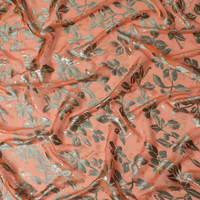 Coral Charm Silk Chiffon Metallic Fabric - South Korean Crafted Textile, 110 cm Width - D17662