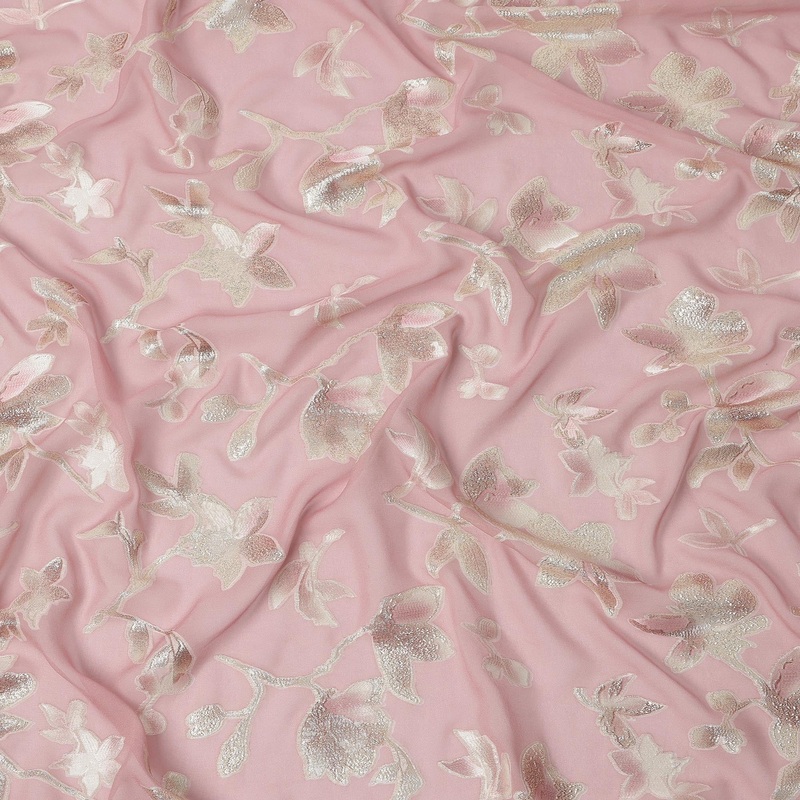 Dusty Pink Traditional Somali Silk Georgette Chiffon Dirac Fabric with Metallic Lurex, 3.5 Mtrs Piece, Width 140 Cms, Made in South Korea-D26511