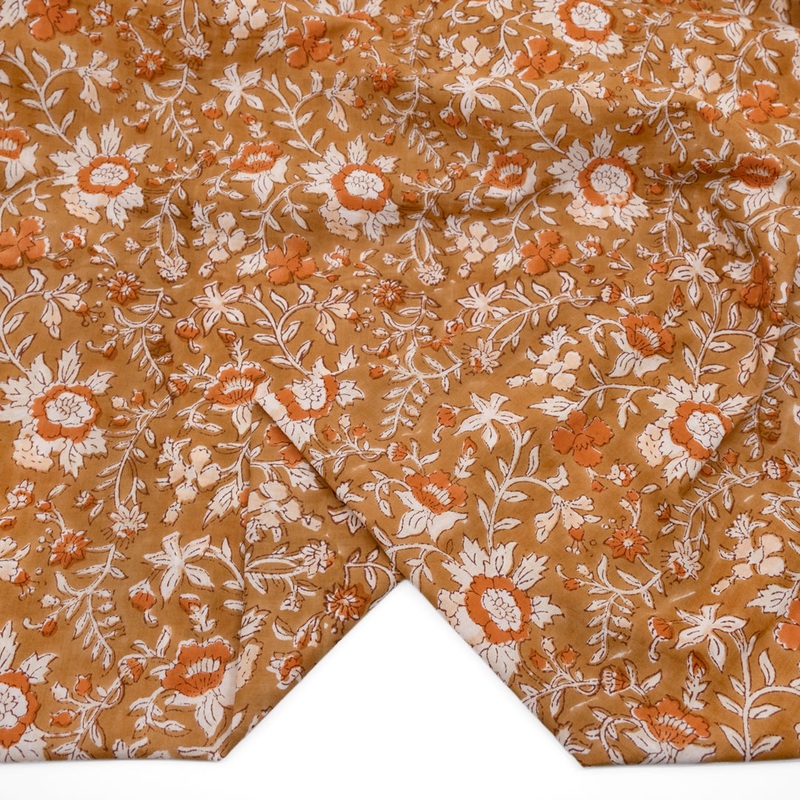 Tapestry Block Printed Organic Cotton Batiste - Caramel/Yam