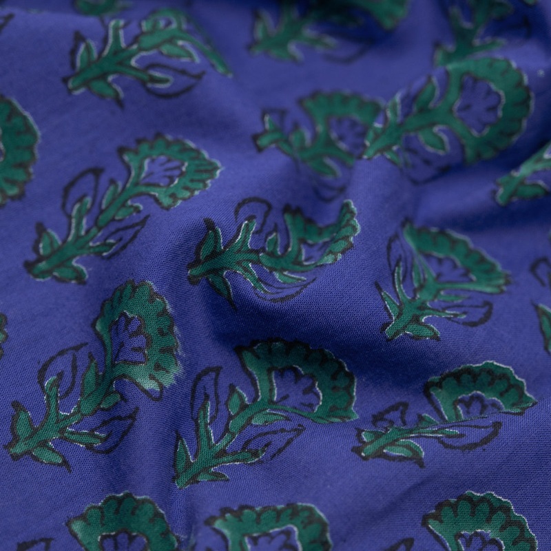 Bloom Block Printed Organic Cotton Batiste - Azure/Emerald