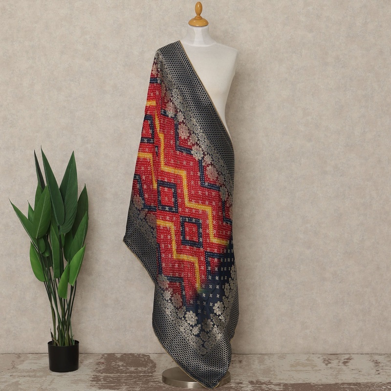 Red Premium Synthetic Brocade Dupatta 225X80 CMS Width, India-D26973