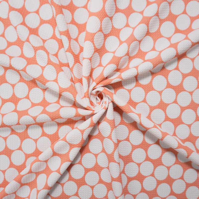 Peach-White Poly Dot Print Liverpool Double Knit Fabric