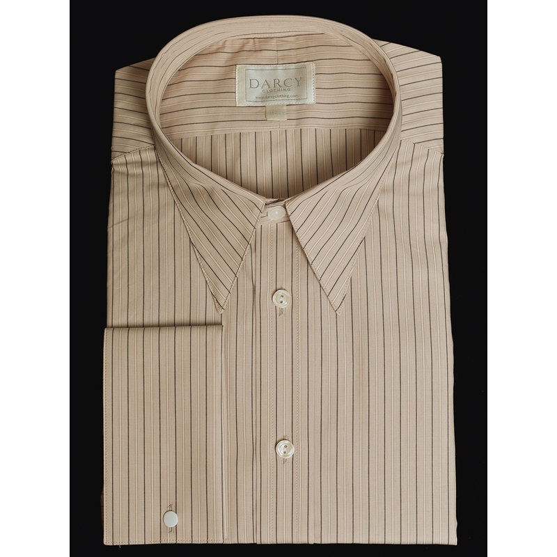 Replica Striped Fabric Spearpoint Collar Shirt | Permanent Stock (SH190R) - Colour 77 - Chocolate Stripe