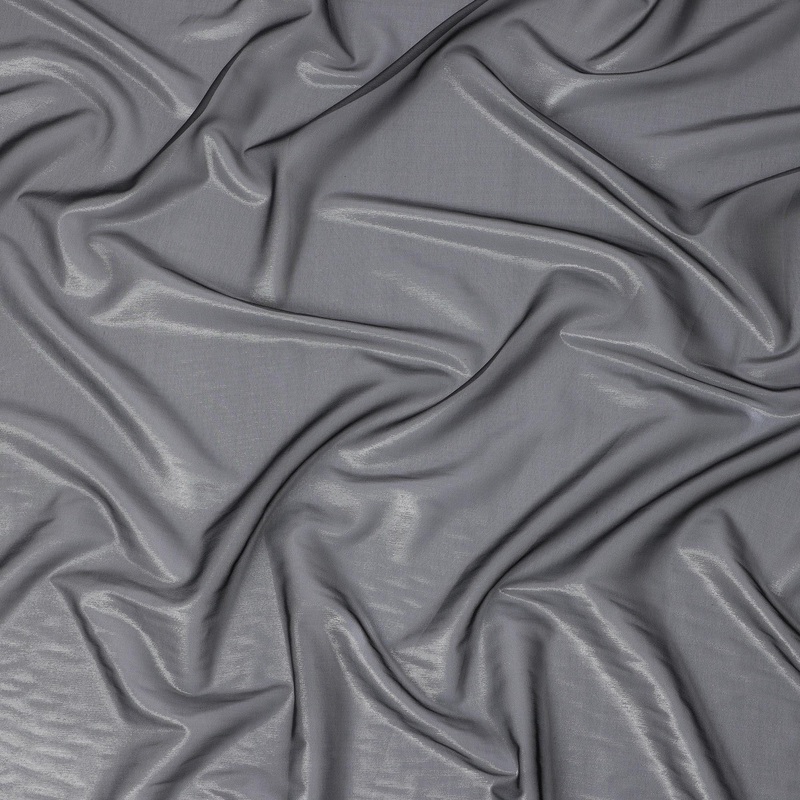 Black Silk Chiffon Fabric with Metallic Shine, 110 cm Wide-D21692