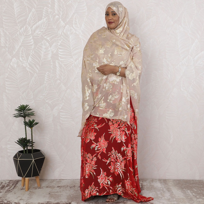 Blush & Gold Foliage Silk Chiffon Garbasaar Fabric, 110 cm Wide South Korean Tailored Elegance-Piece of 2.0 Mtrs-D18666