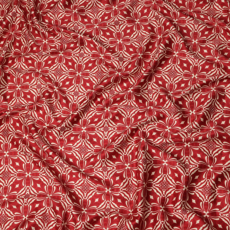 Red Beige Geometric Floral Printed Premium Italian Viscose Fabric Soft Smooth Breathable Drapey Dressmaking Fabric 150 Cms Width Italy Origin-D28639