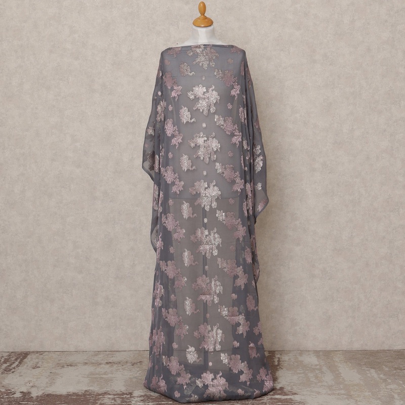 Charcoal Grey Somali Silk Chiffon Dirac Fabric with Rose Gold Metallic Lurex 3.5 Mtrs, Width 140 Cms, Made in South Korea-D24548