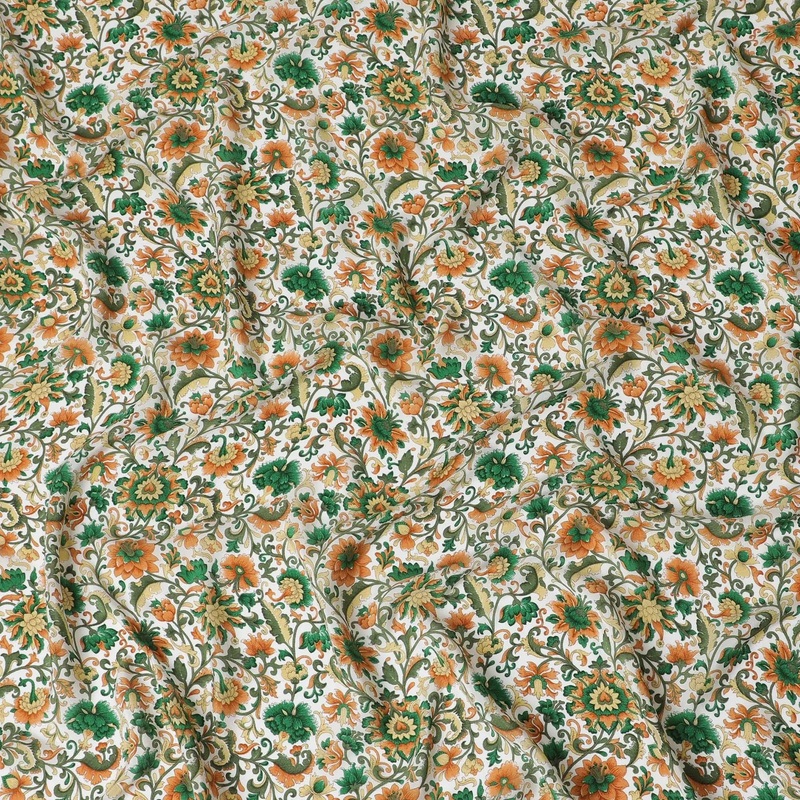 White Premium pure silk crepe fabric with multicolor print in floral design-D17191