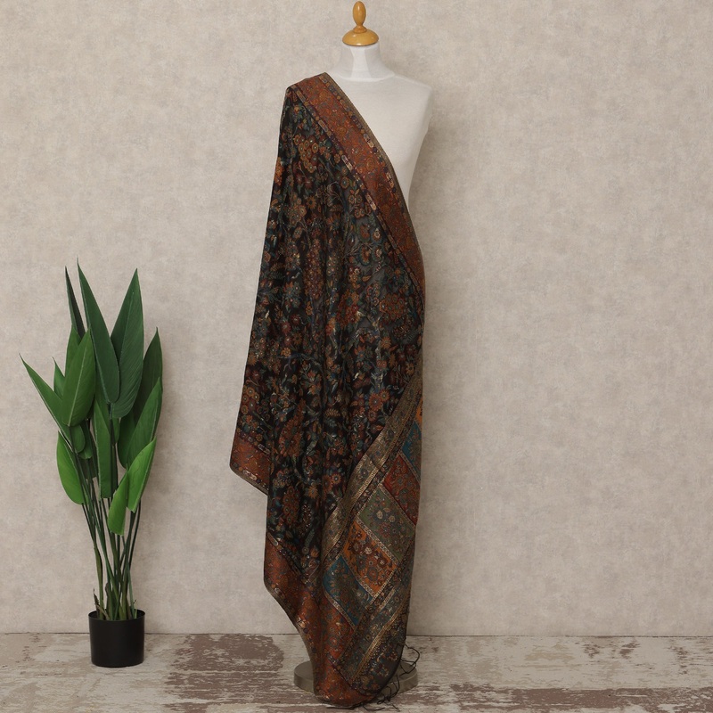 Dark Teal & Rust Premium Kashmiri Pashmina Shawl 225X80 CMS Width, India-D26986