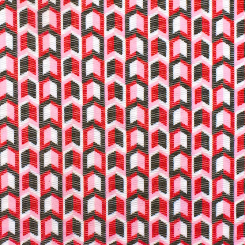 Red-Black-Multi Arrow Printed Stretch Polyester Mesh Knit Fabric