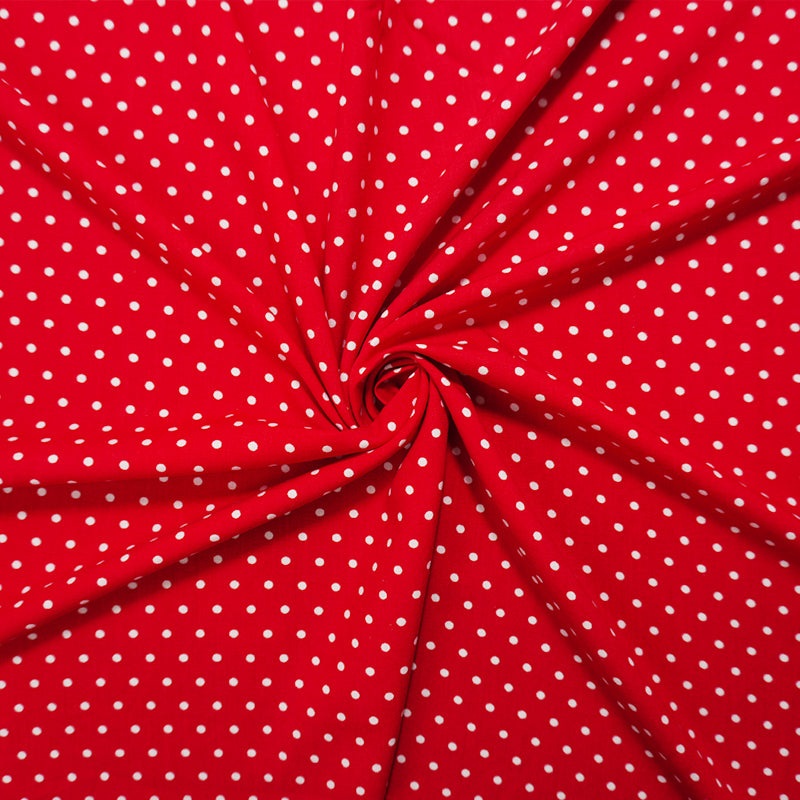 Red-White Rayon Dot Printed Challis Woven Fabric