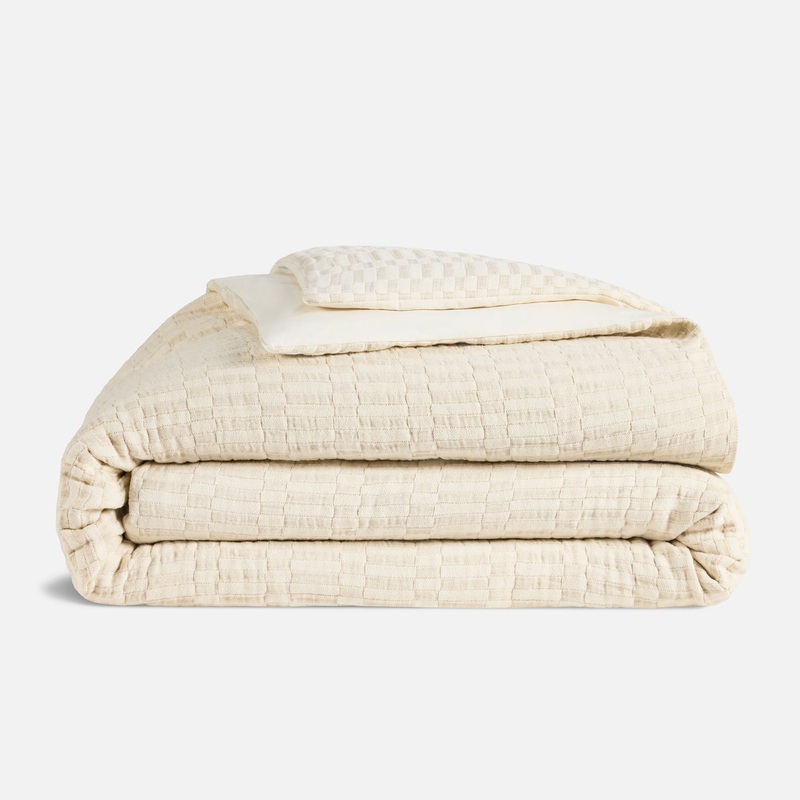 Woven Checkerboard Duvet Cover Ecru