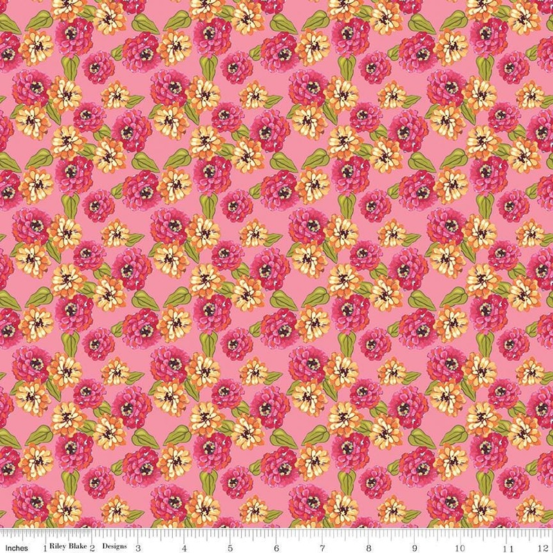 Zinnias Zinnias Pink Yardage CD16693-Pink by Lila Tueller Sold in 1/2 yard increments cut continuously