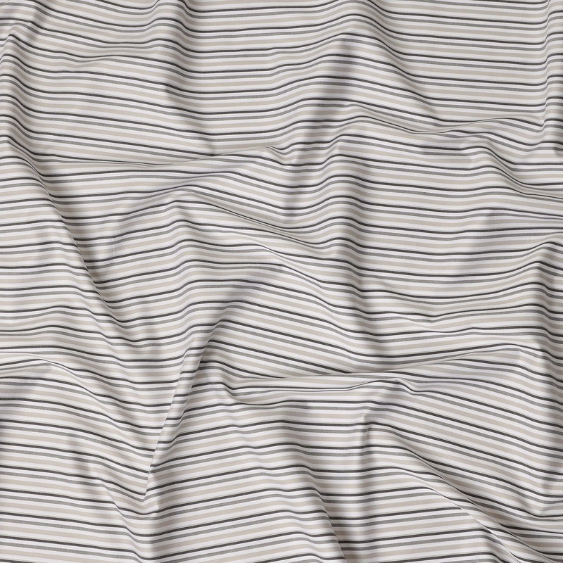 Beige Grey Striped Blended Cotton Shirting Fabric Soft Woven Linear Design Breathable Apparel Textile 150 Cms Width Made in India-D27423