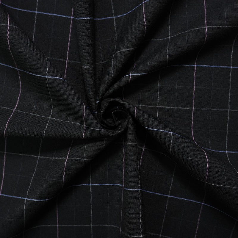 Black-Purple-Multi Wool Poly Check-Plaid Woven Shirting Fabric