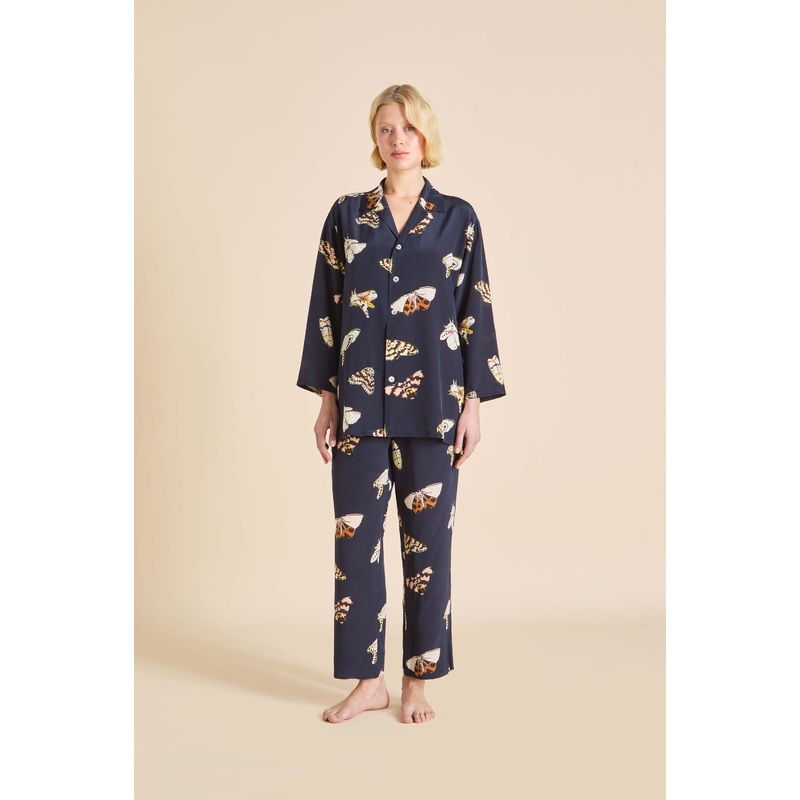 Casablanca Notte Navy Moth Pyjamas in Silk Crpe de Chine