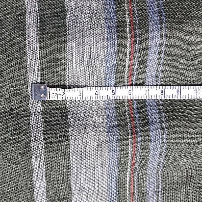 100% Linen Fabric Side Stripe Fabric Light Weight (6349) Green