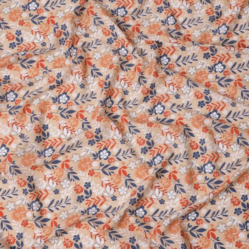 Beige & Multicolor Premium Spanish Cotton Lawn Printed Fabric with Satin Finish Width 140 Cms, Spain-D22056