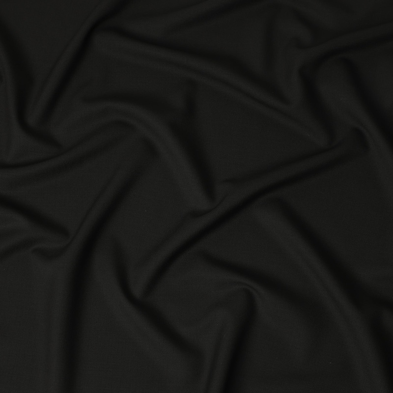 Jet Black Super 130's Blended Wool Premium Italian Suiting Fabric Finely Woven, 150 cm Width, 3.65 Mtrs Piece, Made In Italy-D29175