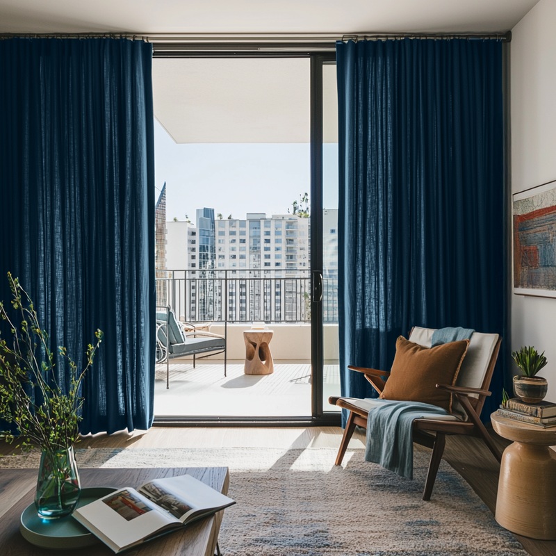 Peacock Blue Sliding Patio Door Linen Curtains - Custom Headings - Extra-Wide Curtains - Unlined or with Cotton, Blackout, Thermal/Soundproof Lining